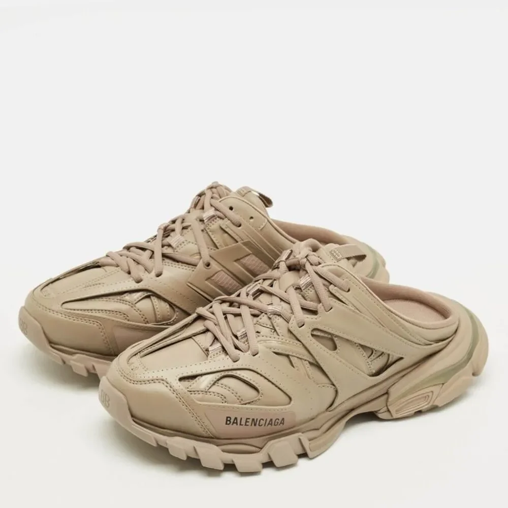 Balenciaga Track Size 43 Dark Beige Faux Leather Mule Sneakers - Picture 2 of 7